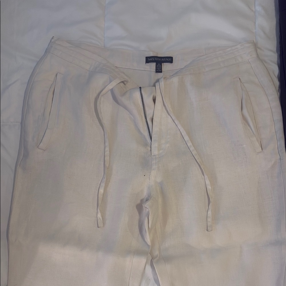 Saks Fifth Avenue Cream Joggers Relaxed Fit Drawstring